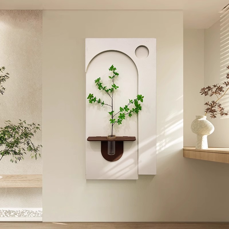 Pintura decorativa estilo crema para la entrada, plantas verdes hidropónicas, lámpara de pared para el pasillo de entrada, pintura colgante para la pared del pasillo, mural tridimensional de arenisca