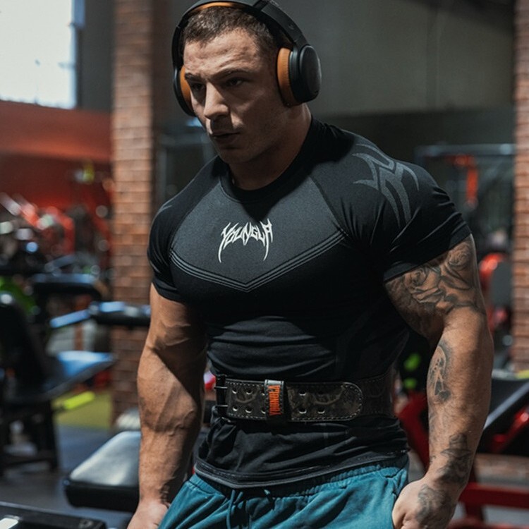 YOUNGLA American Summer Men's High Elastic Tight T-Shirt Jogger Sports Fitness Running Training Quick Dry Short Sleeve