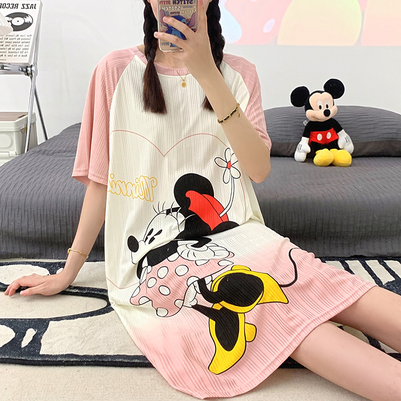 2023 camisón de verano cuello redondo de las mujeres de dibujos animados estudiante Delgado pijamas de manga corta
