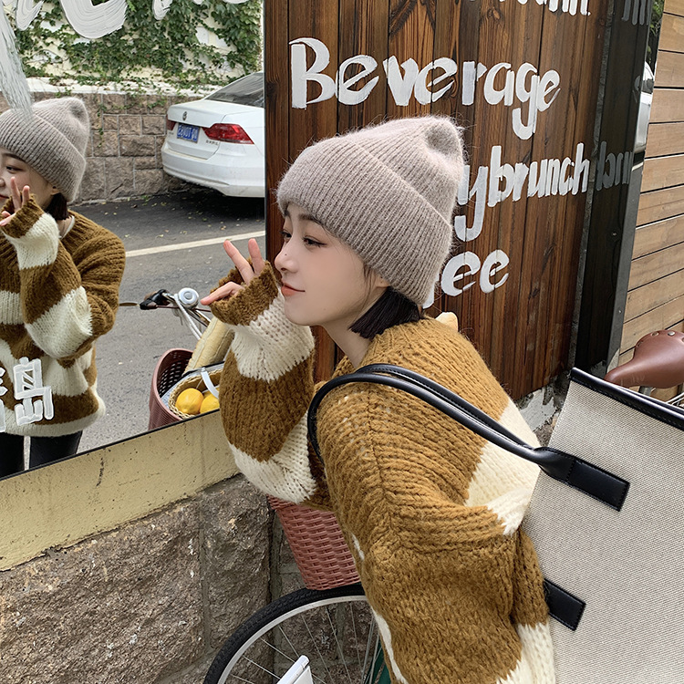 Õrn piim Fufu~Küüliku villavillane naiste kootud terava otsaga talvemüts_voghion.com