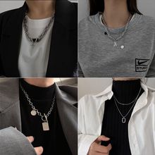 钛钢不掉色方牌小熊项链女男潮ins风毛衣链嘻哈配饰潮流卫衣链子