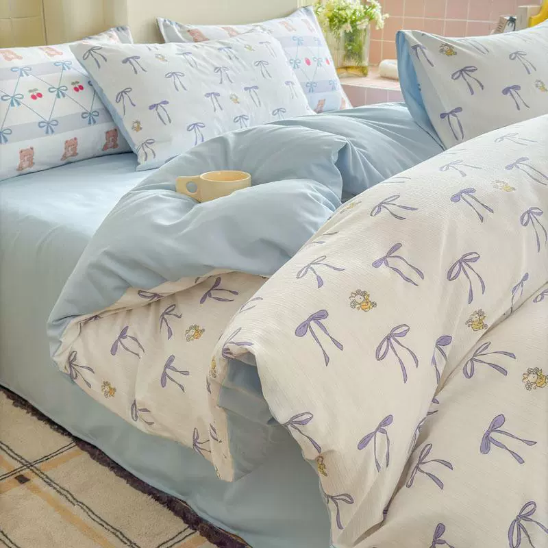 Duvet cover set double-layer, student bedding 3/4-piece — floral designs, multiple sizes