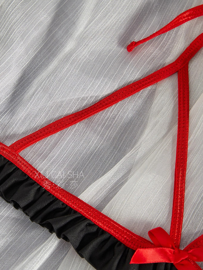 Nurse Role-Play Costume Set with Open Jumpsuit, Headpiece and Black Stockings — detail image 17
