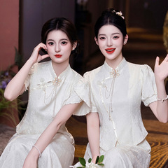 シャンパン中国風のブライズメイドドレス 2025 新しい夏スタイルニッチハイエンドチャイナドレス姉妹グループドレスは通常時に着用できます