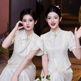 Champagne-Colored Chinese-Style Bridesmaid Dress 2025 New Summer Niche High-End Cheongsam Sister Group Dress Suitable for Everyday Wear