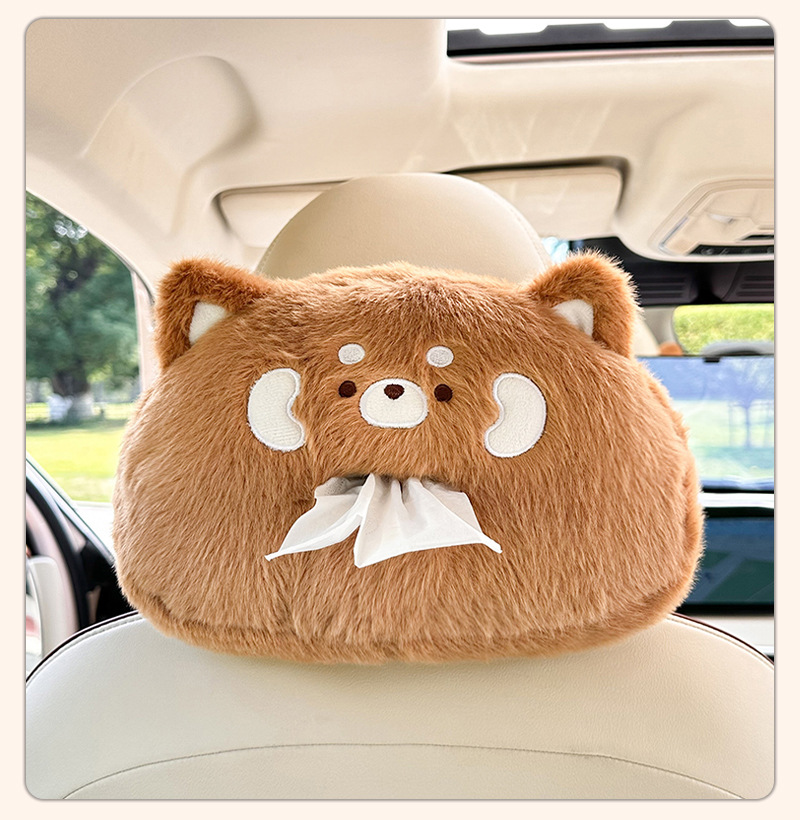 Cute Cartoon Car Headrest Tissue Box Creative Plush Multifunctional Seat Back Extraction Box Internet Popular Car Tissue Bag