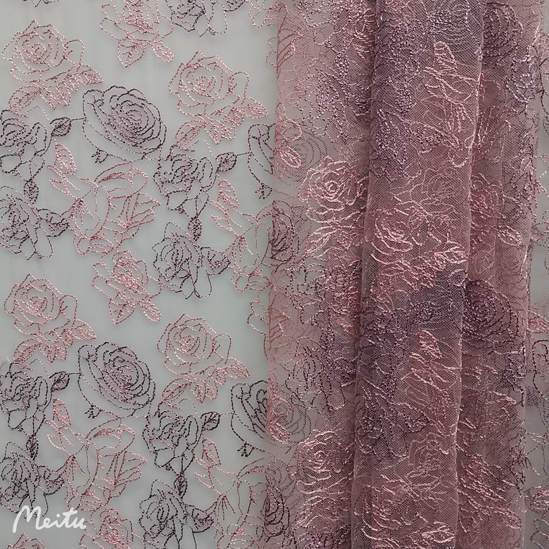 新款现货~锦6420网纱空心玫瑰花撞色平绣 满幅绣简约风裙装等面料