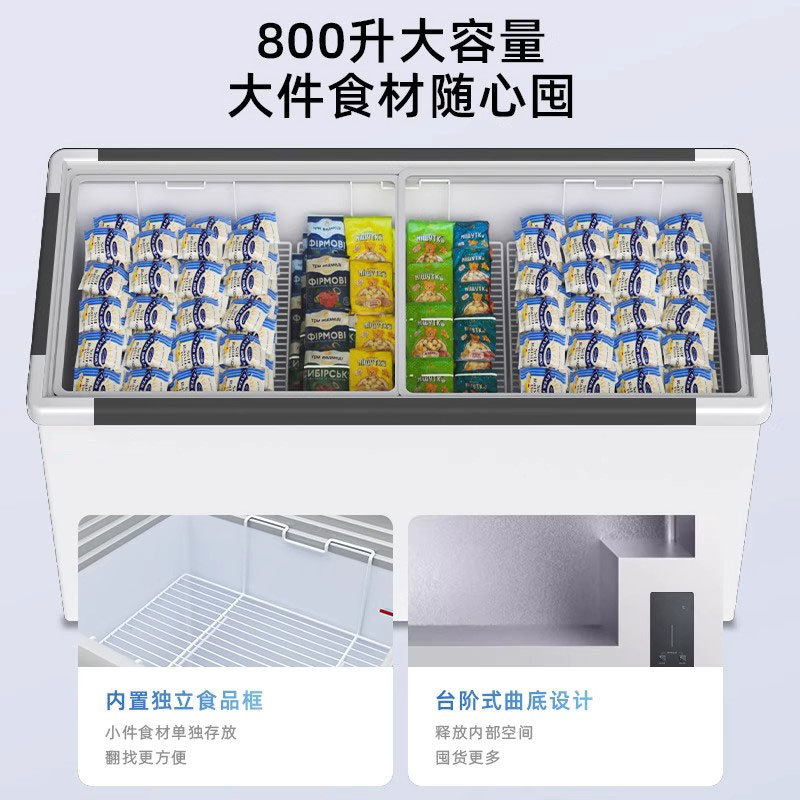 Gran capacidad de congelador comercial de la isla profunda gabinete puerta de vidrio supermercado congelador de refrigeración gabinete de exhibición