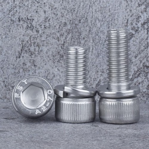 M3-12 stainless steel 304 cup head three-combination hexagon socket screw cylindrical head flat spring washer combination machine nail DIN912