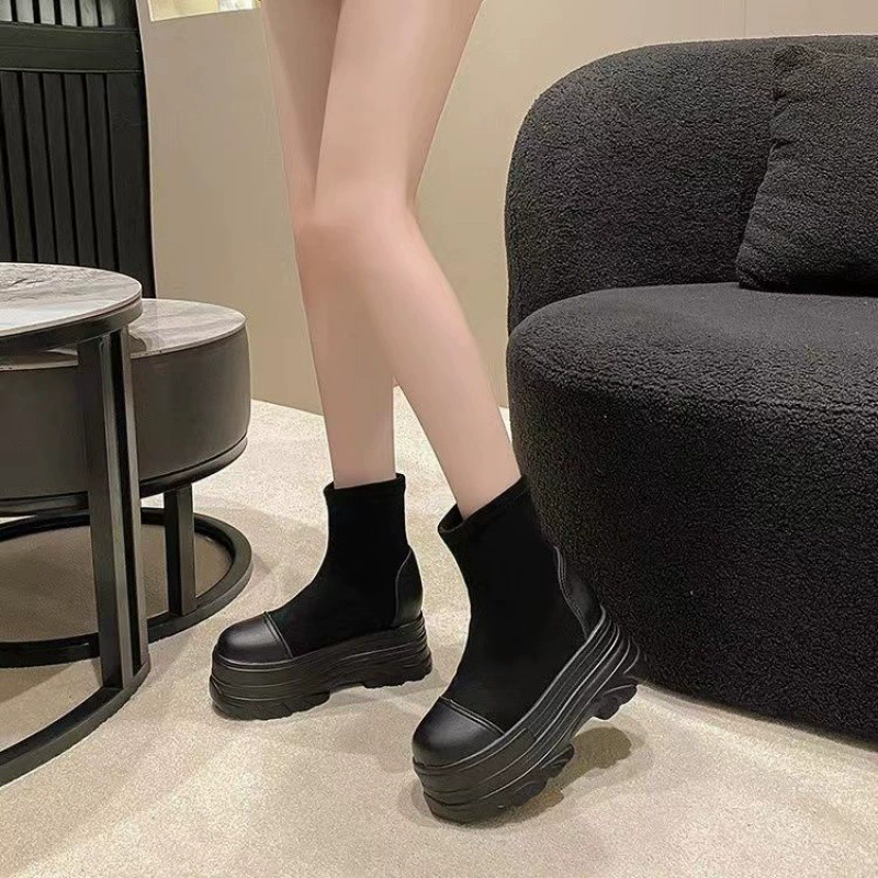 Ботинки Fire Little Martin, женские новые сапоги с дымовой трубкой, 2023, эластичные одиночные сапоги на толстой подошве, высота 10 см, короткие сапоги