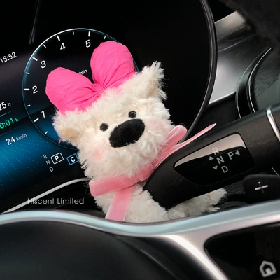 Car ornaments — Highland Car Screen Ornaments, Scribbled - west-highland-pink-bow-pink-bow-tie-waist-style
