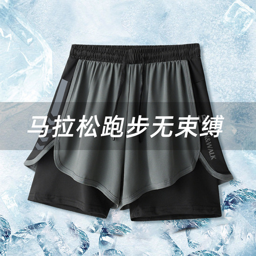 Sports running shorts men's quick-drying track and field marathon cycling pants basketball fitness lining fake two-piece three-piece pants summer