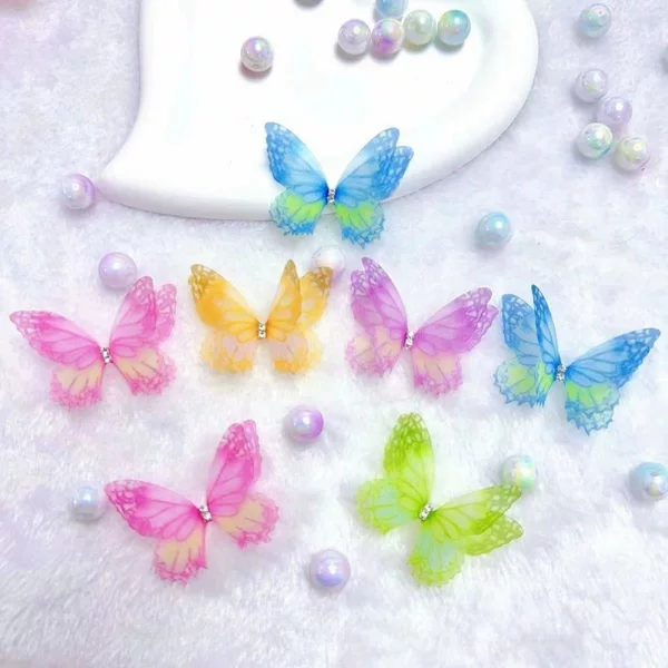 3D Double-Layer Rhinestone 5cm Tulle Butterfly Handmade DIY Face Stickers Eye Makeup Facial Decoration Accessories for Makeup Artists