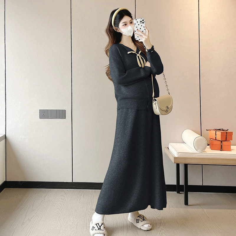 孕妇装两件套韩版时尚宽松休闲套头毛衣+阔腿裤洋气套装|undefined