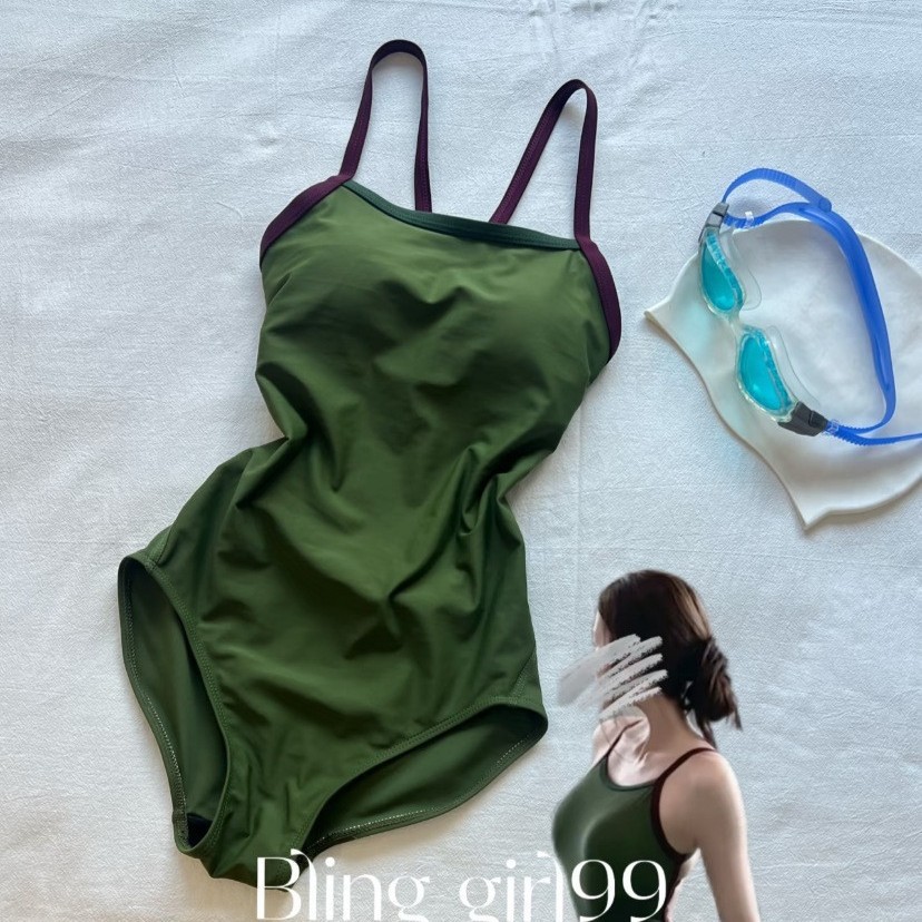 Source Manufacturer [Moss Green] Women's Swimsuit with a High-End Feel, New Model for Swimming Pools, Sexy Racing One-Piece Swimsuit