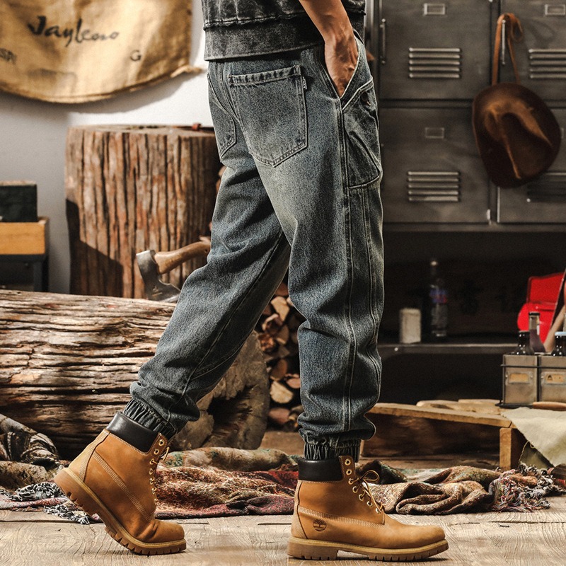 Pantalones de Mezclilla con Puño Ajustado para Hombre de Mezclilla Corte Holgado para Uso Diario