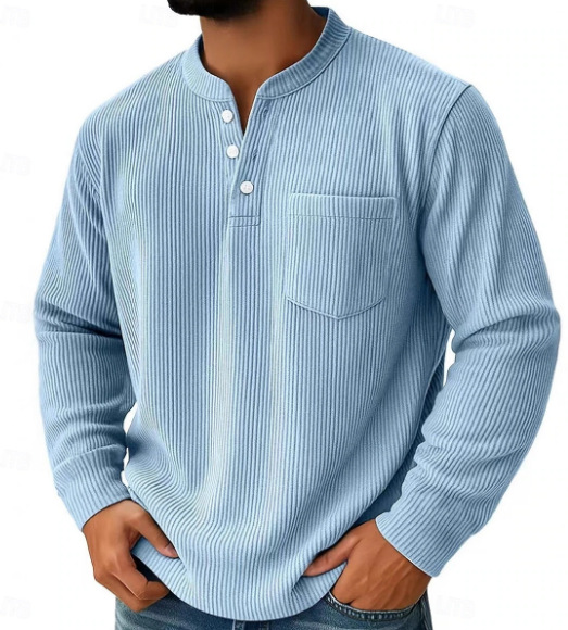 Men's Corduroy Polo Shirt Solid Colour Three-button Collar Top_voghion.com