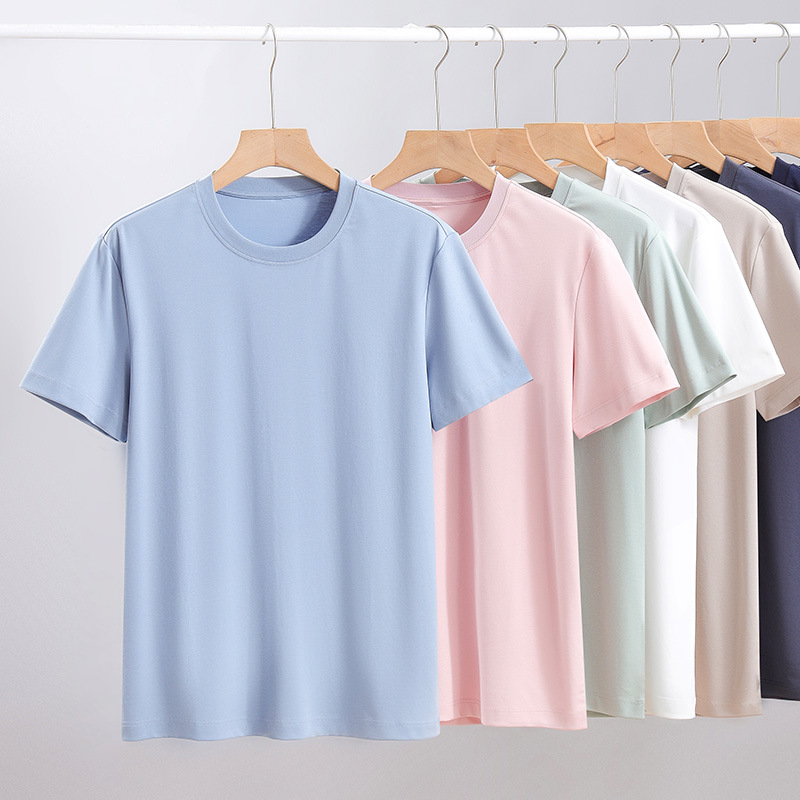 High-End Summer Thin Ice-Feel Liquid Ammonia Short-Sleeve T-Shirt for Men, Slim Fit, Solid Color, Light Luxury Ice Half-Sleeve Top, Casual Style