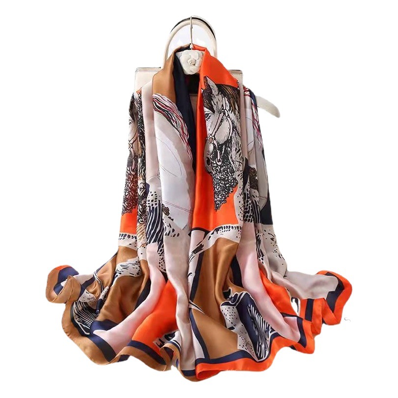 2025 primavera y verano estilo occidental moda madre simulación bufanda de seda viajes y viajes chal ligero de todo fósforo protección solar toalla de playa