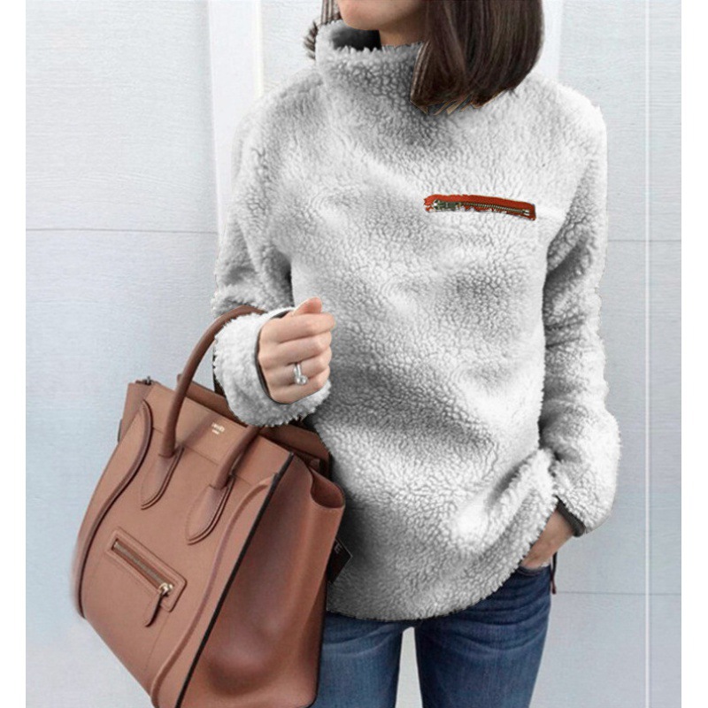 Women's Clothing new style plush solid color pullover fashion high collar sweatshirt_voghion.com