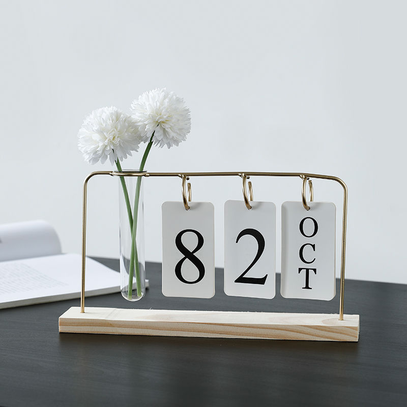 直播间装饰简约桌面日历花瓶仿真花摆件房间假花插花办公室小摆设|ms