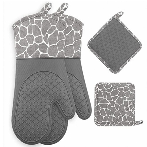 Thickened kitchen baking gloves, insulated placemats, anti-scalding microwave cloth gloves, two-finger deer pattern silicone barbecue gloves