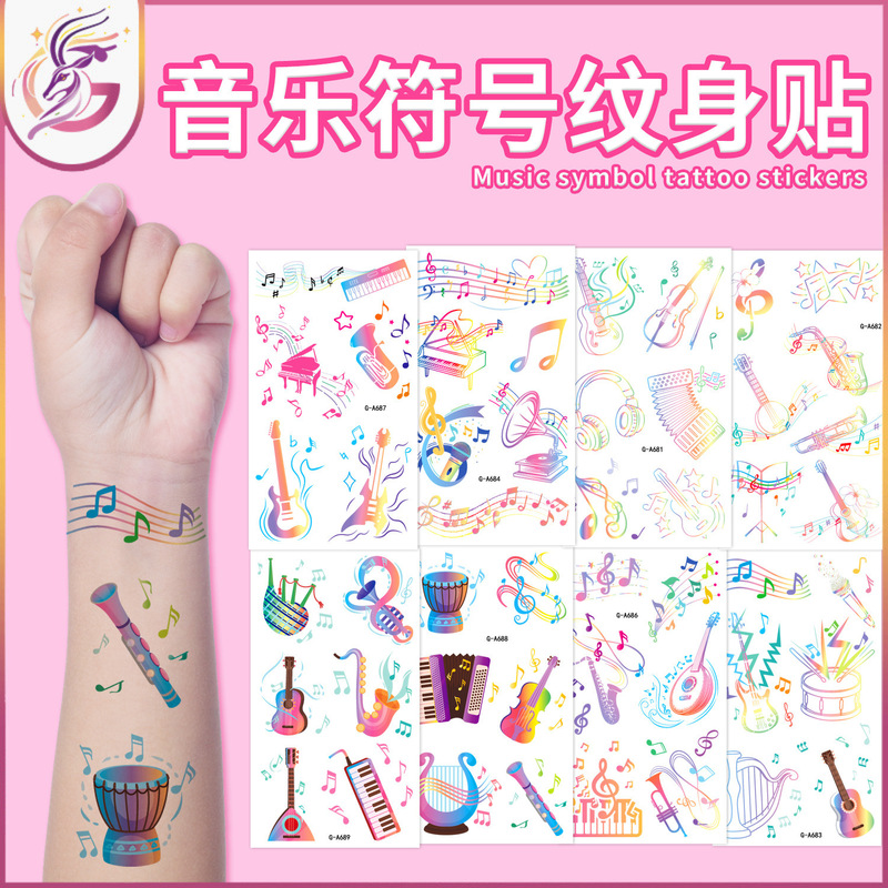 Music Symbol Tattoo Stickers Various Colorful Guitar Notes Suitable for Music Festival Party Waterproof Children's Temporary Tattoos Music Symbol Tattoo Stickers Various Colorful Guitar Notes Suitable for Music Festival Party Waterproof Children's Temporary Tattoos