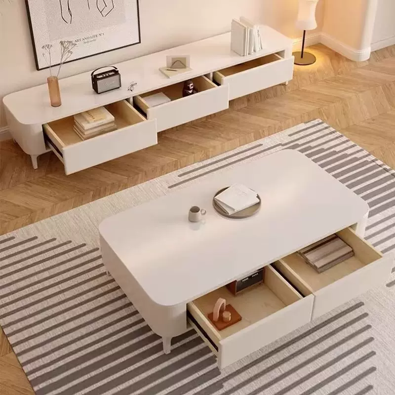 电视柜家用客厅现代简约茶几组合奶油风2024新款小户型电视机柜子