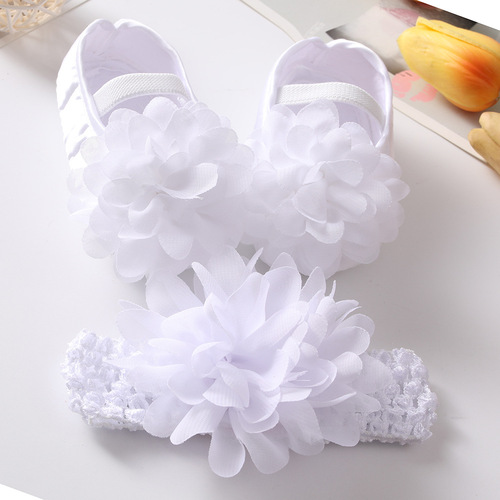  New Baby Shoes Headband Set European and American Flower Cute Princess Shoes 0-3-6-9-12 Months Baby Shoes