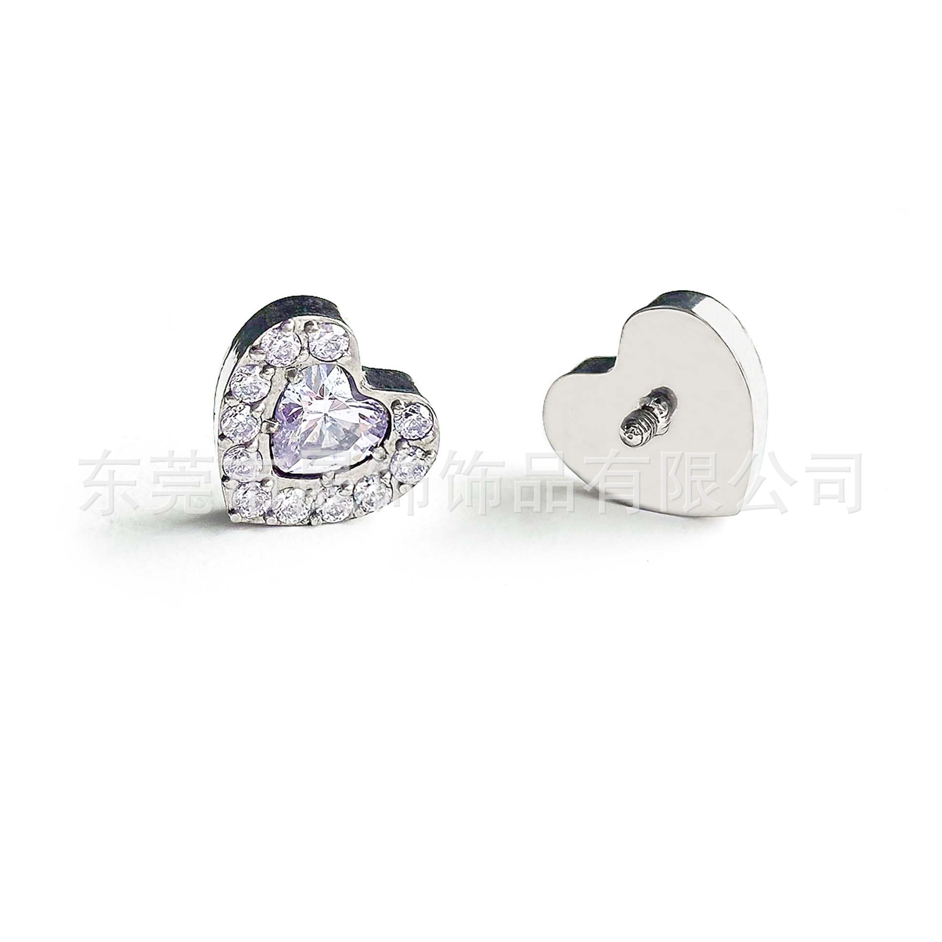 F136 Titanium Heart Studded Multicolor Cubic Zirconia Ear Stud Heart Labret Stud G23 Implant Grade Titanium 人体 Piercing Jewelry Helix Cartilage Stud
