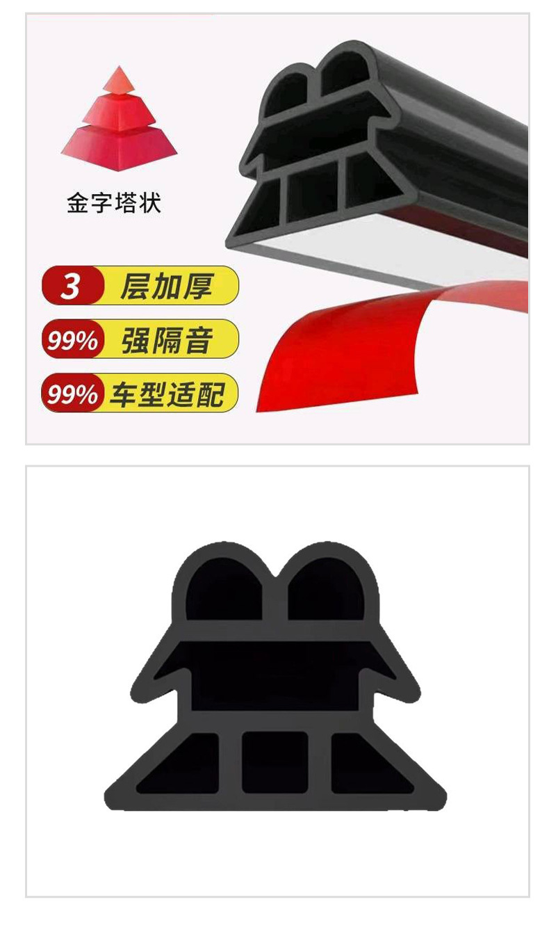 Three-layer six-hole sealing strip for car door gaps, self-adhesive soundproofing strip, suitable for Tesla models