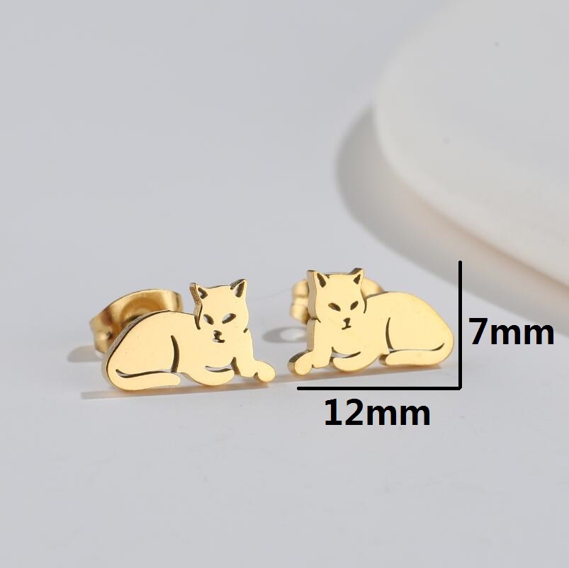 1 Par Moda Gato Acero Titanio Enchapado Pendientes display picture 2