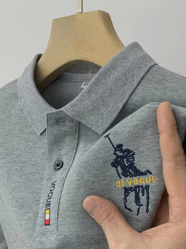 100%棉质秋季POLO衫男士长袖新款休闲百搭宽松t恤上衣潮外贸刺绣|undefined