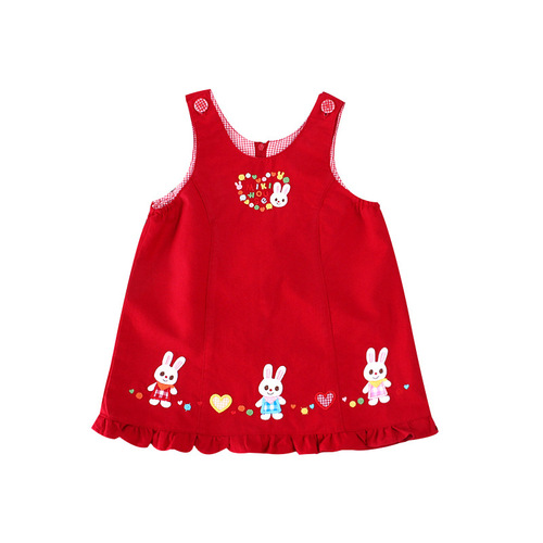 miki children's clothing for small and medium-sized children's skirt cartoon embroidery love rabbit denim suspender skirt baby dress one piece drop shipping
