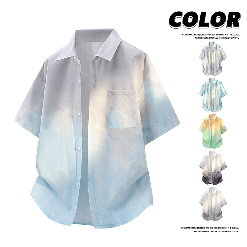150kg Plus Size Men's Gradient Striped Shirt Short Sleeve Summer Beach Vacation Cuban Collar Beach Floral Short Sleeve
