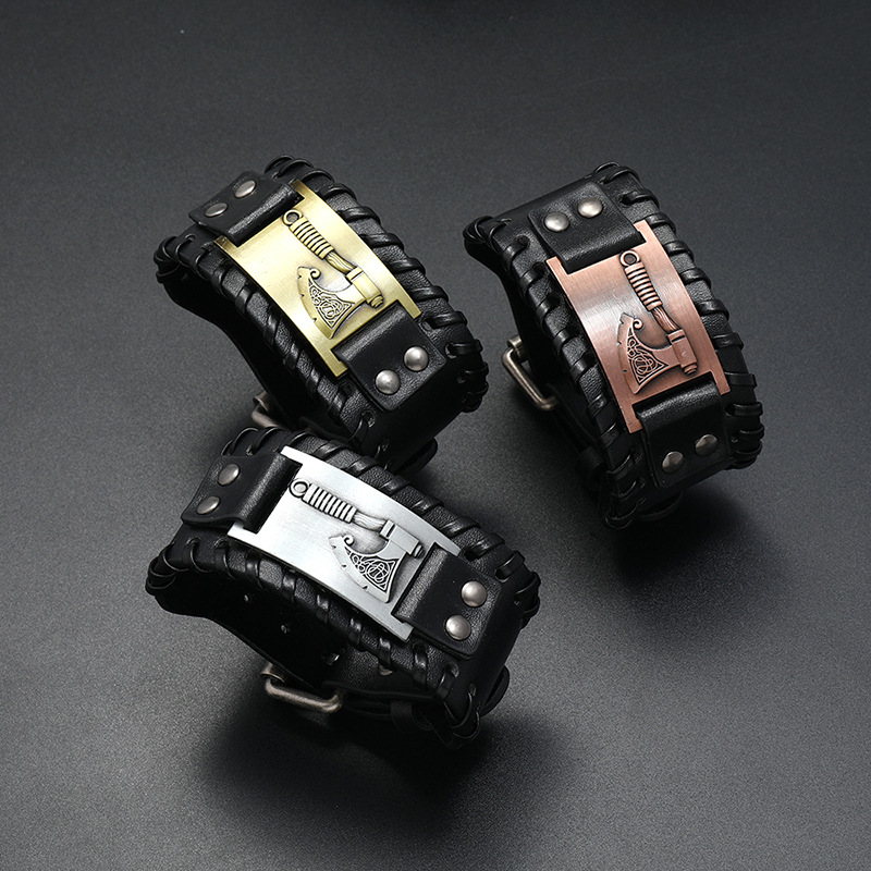fashion Viking axe leather weaving bracelet