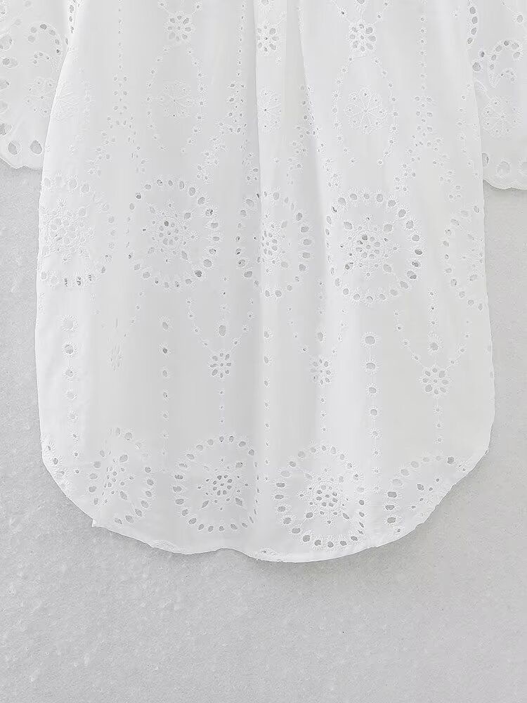 ZARW Self-made Casual Loose Hollow Embroidered Solid Color Top Shorts Set, European And American Style Summer New_ecoleips.com