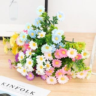 跨境热卖仿真花水草菊 家居装饰绢花户外园林造景栅栏插花小雏菊