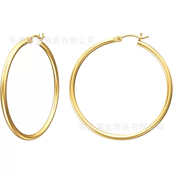 Cross-Border Amazon Hot-Selling Stainless Steel Large Round Wire Earrings with an Exaggerated High-End Feel, Titanium Steel Non-Fading Earring Clasps Wholesale