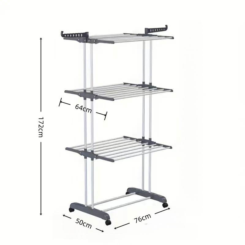 Percha de ropa plegable transfronteriza aterrizaje nuevo tipo de estante multifuncional de perfil aerodinámico móvil plegable percha de ropa multicapa