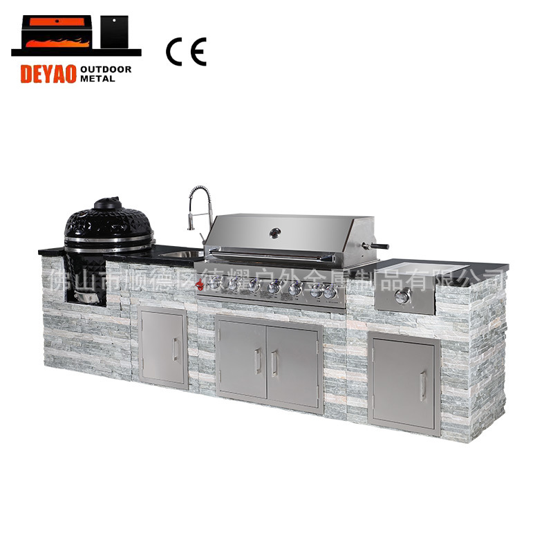 Suministro de armario integral de acero inoxidable combinación de lavabo de mano refrigerador de doble puerta tipo patio horno armario de cocina combinación de armario integral