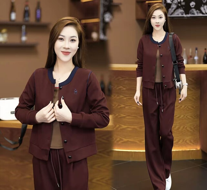 时尚休闲套装女2025秋季新款时髦洋气长袖开衫外套阔腿裤两件套潮|undefined
