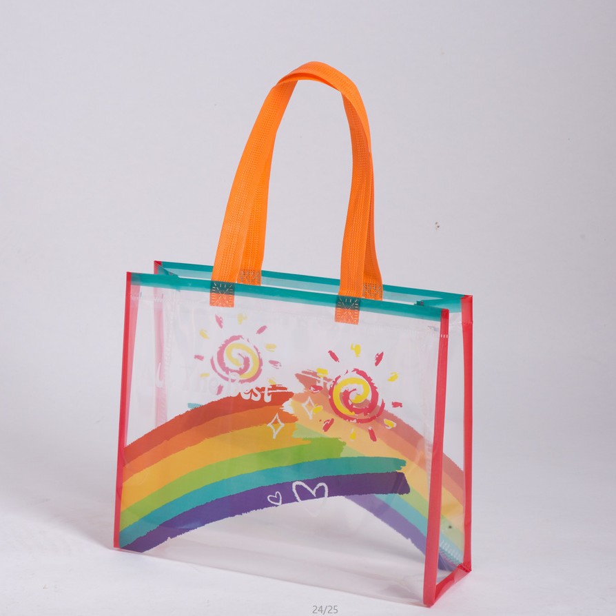 彩虹加厚礼物袋透明开学书籍服装童装购物袋伴手礼精美生日礼品袋