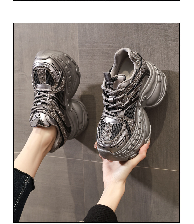 Giày sneaker nữ đế dày tăng chiều cao lưới thoáng khí — màu be chi tiết 12