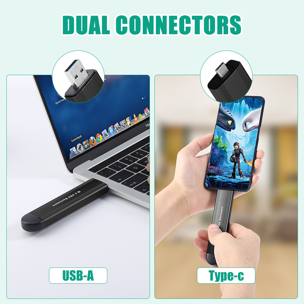 M.2 Solid State Drive Enclosure with SATA SSD Dual Protocol Read/Write Box, 10G High-Speed NVMe M.2 External Hard Drive Enclosure