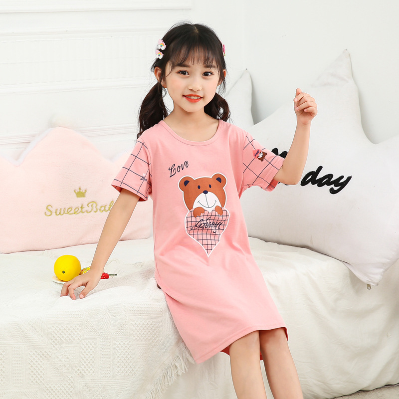 소녀의 다이파 나이트 드레스 여름 얇은 어린 소녀의 얇은 어머니-딸 PARIN-CHILD 원피스 프린세스 스타일 어린이 반팔 홈 원피스