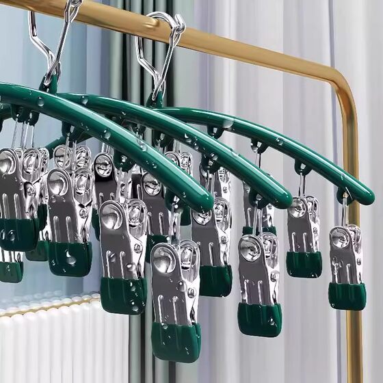 Stainless Steel Socks Clip Multi-Clip Windproof Traceless Household Underwear Hanger 10 Clip Multi-Function Sock Drying Artifact