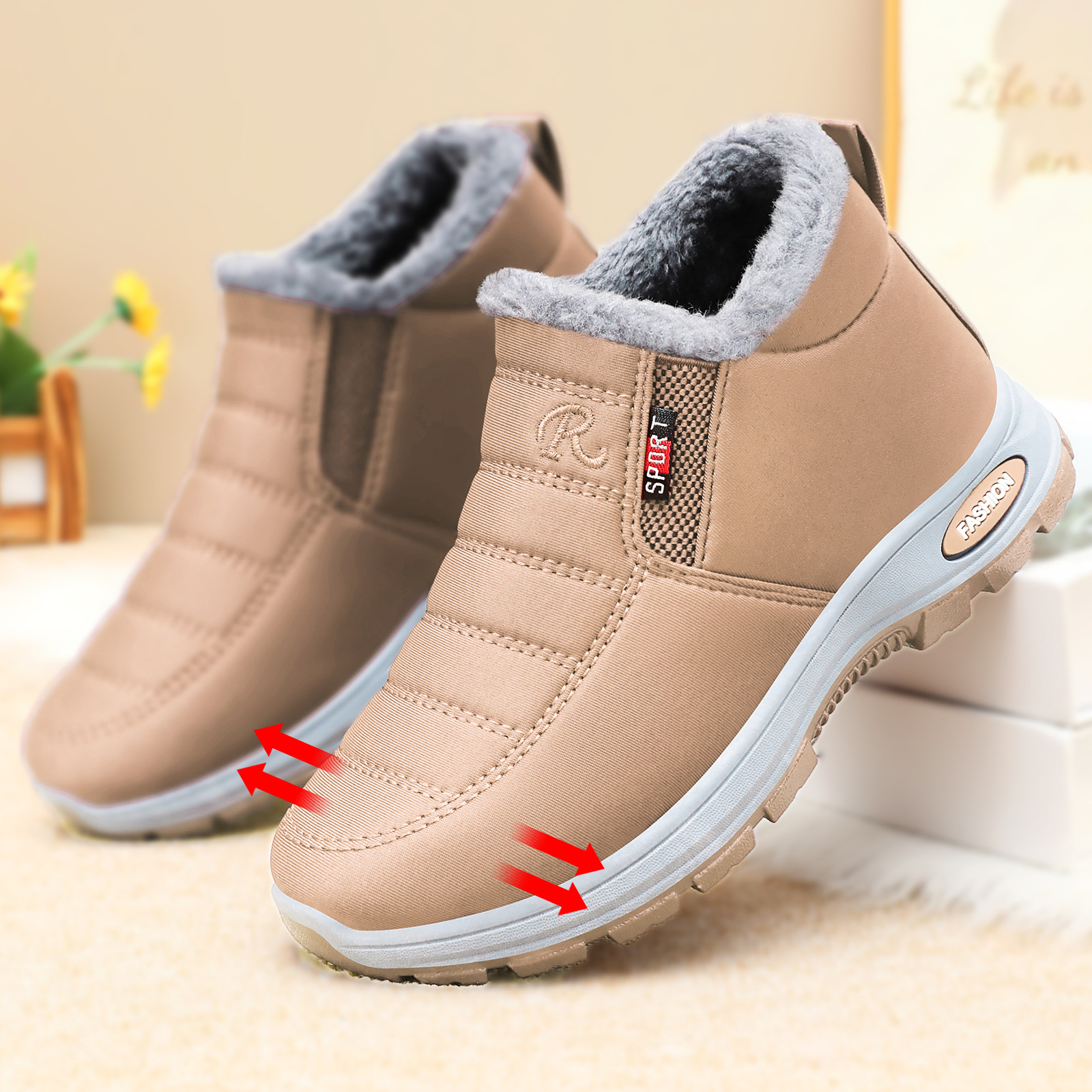 Zapatos de algodón para hombre para invierno, botas para hombre con envío directo transfronterizo, botas de algodón para parejas de talla grande, botas cortas gruesas con forro polar, botas de nieve con suela gruesa.