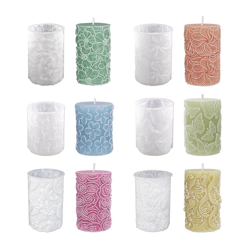 Diy aromaterapia vela molde Rosa molino de viento flor cilíndrica vela molde de silicona en stock al por mayor