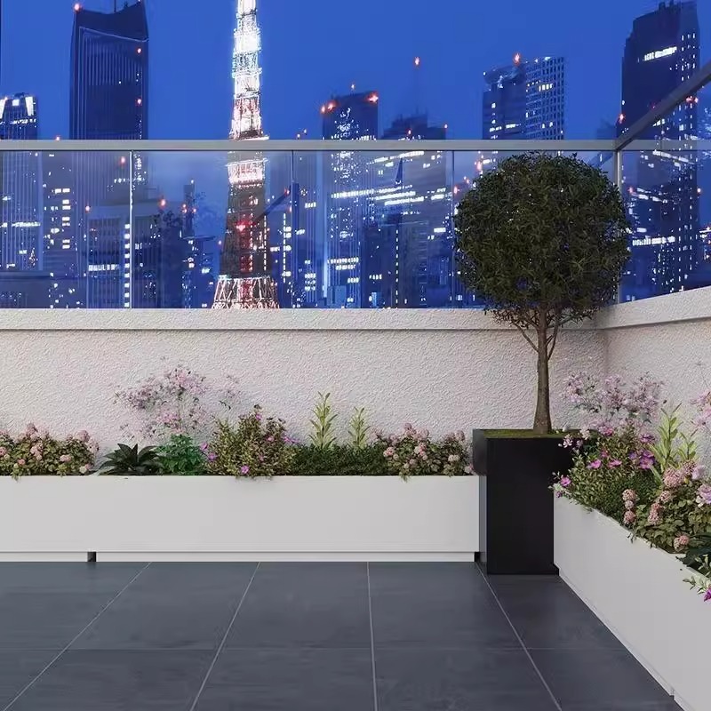 屋外フラワーボックス発光コンビネーションバルコニー花壇中庭ガーデンテラス風景植栽ボックスフラワーチャンネルステンレス鋼|undefined